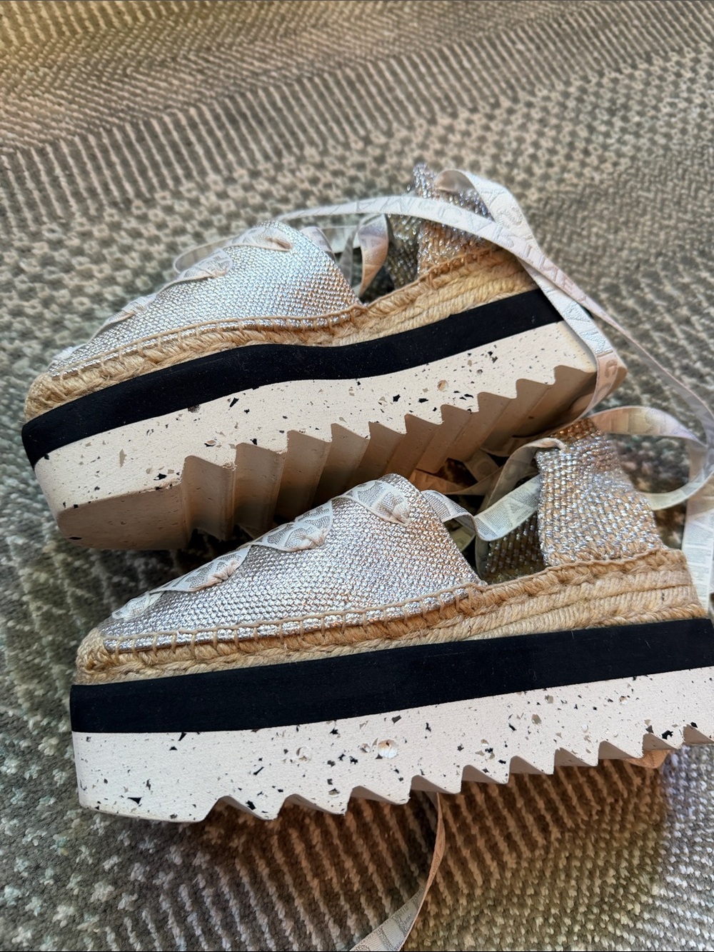 Stella McCartney Metallic Silver Lace-Up Espadrille Flats - Picture 2 of 4